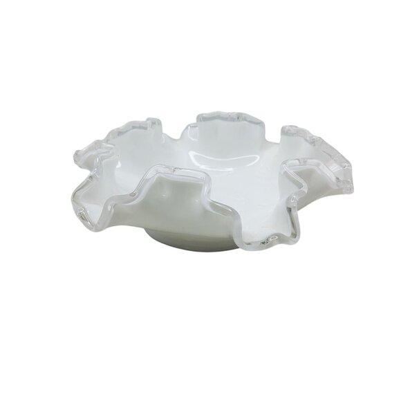 Vintage Fenton Silver Crest White Milk Glass Ruffled Edge Bowl Decorative Center - Picture 3 of 5